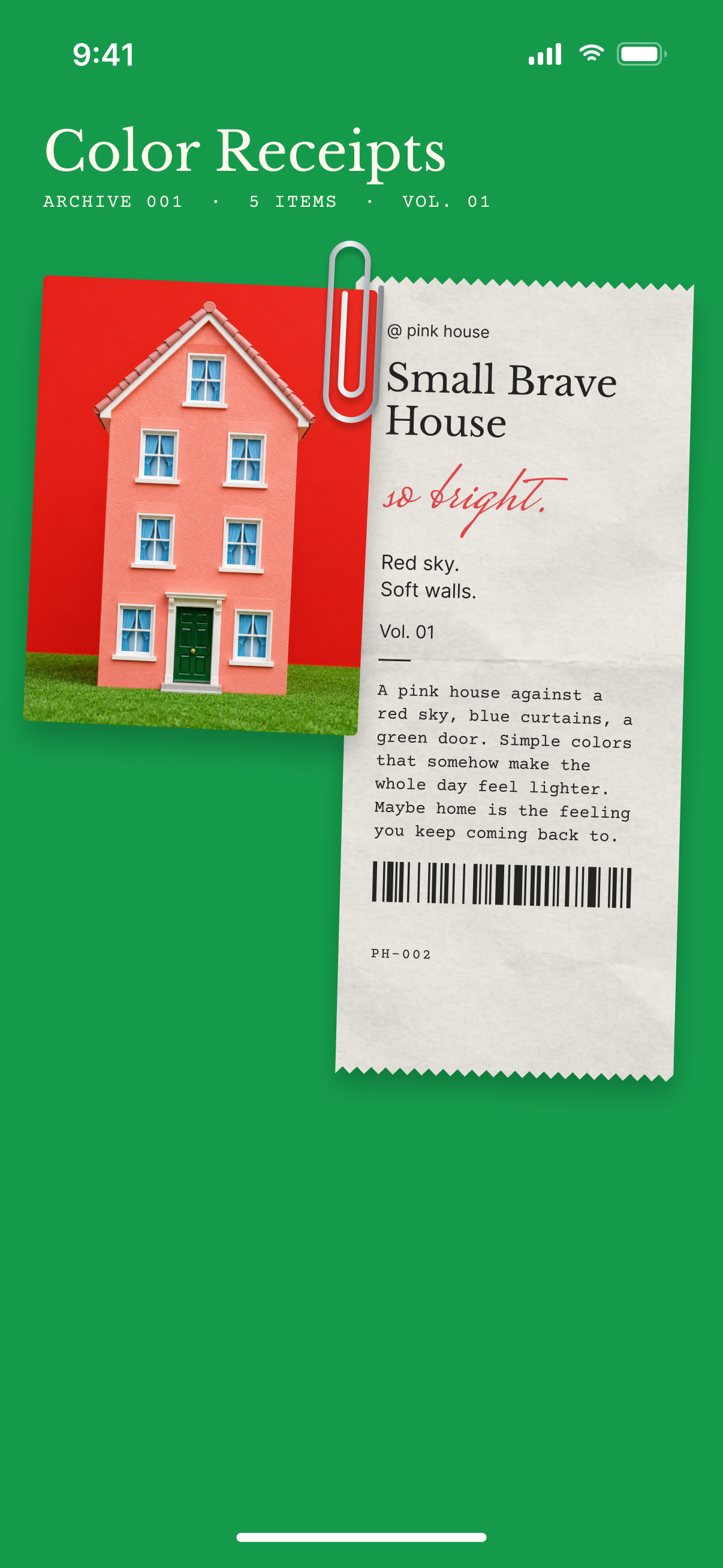 Color Receipts: Repeated the pairing for the next item, with the receipt and the artwork trading sides.