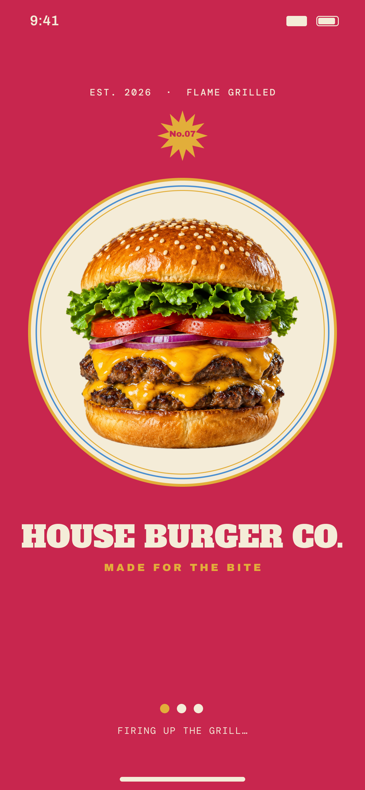 House Burger: The splash reads like a tin sign on the counter. Before any menu, it sets the tone of the place.