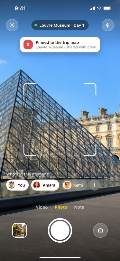 Wayfolk: Photos inherit place, day, and people while the moment is fresh.