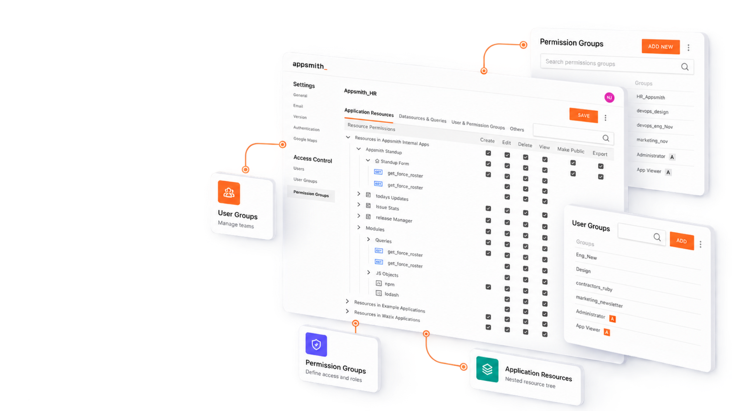 Layered Appsmith access control and permissions interfaces
