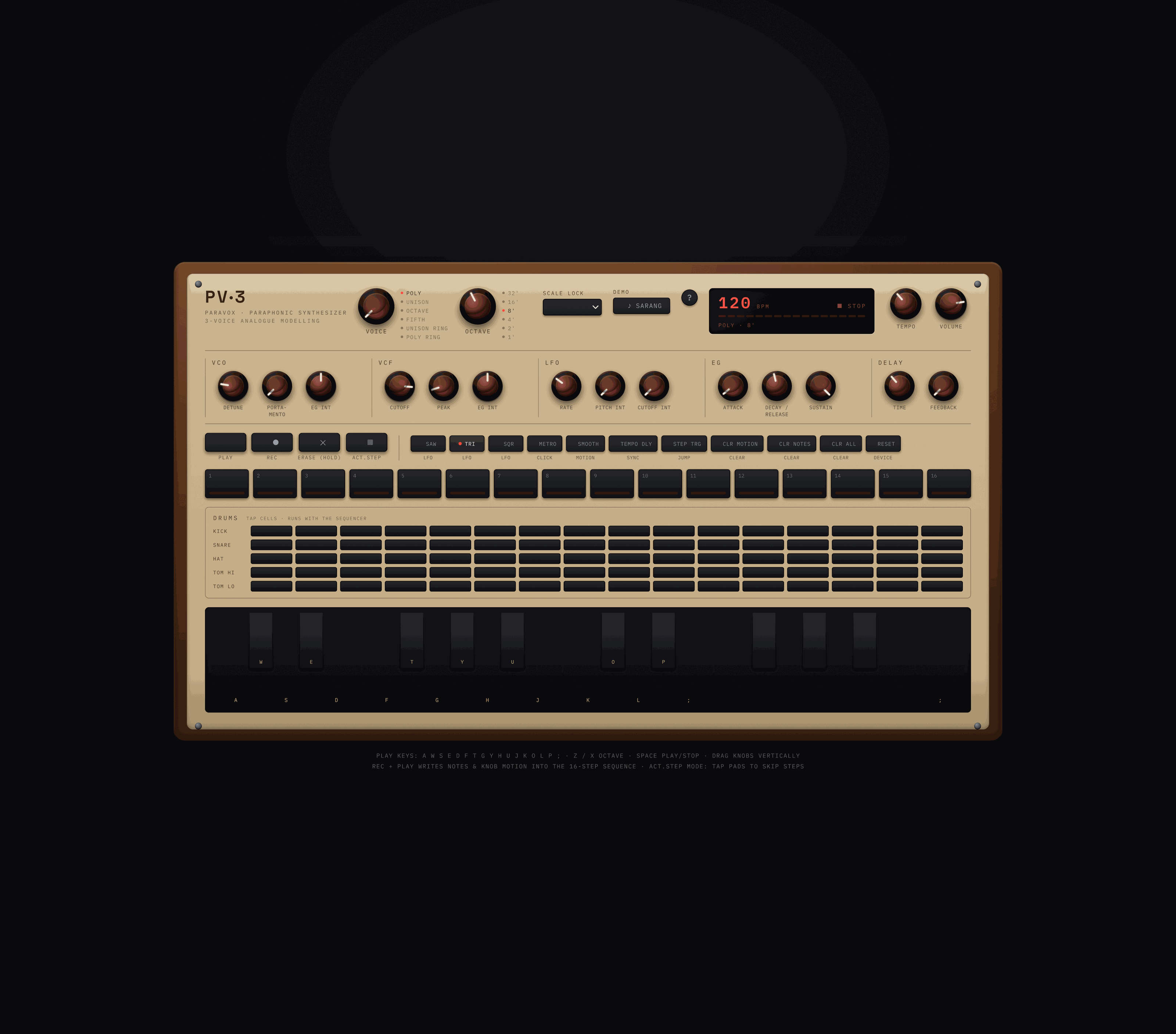 Browser Synths: Paravox alternate state showing the instrument as a responsive performance surface
