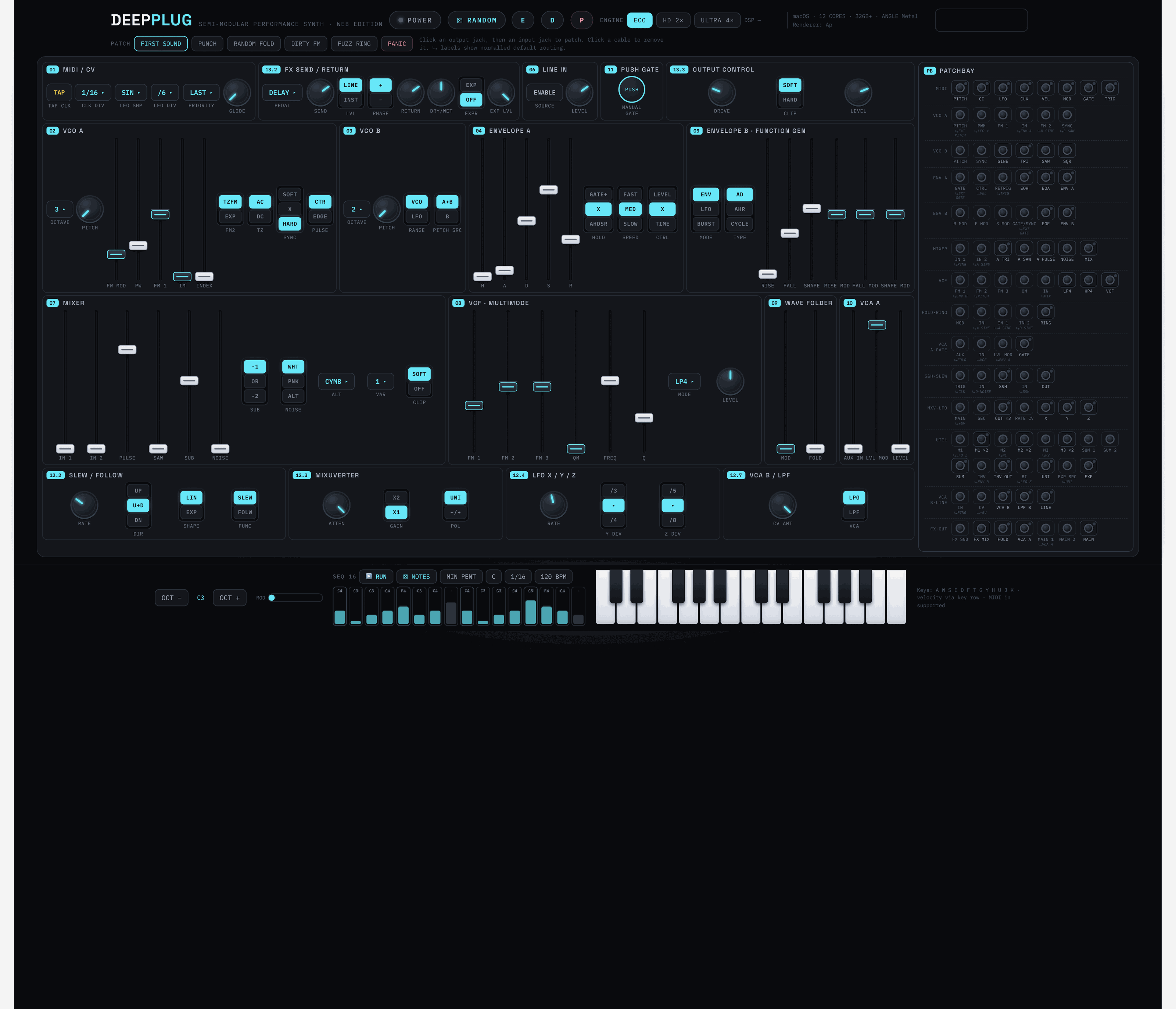 Browser Synths: DeepPlug’s numbered semi-modular architecture and full patch bay