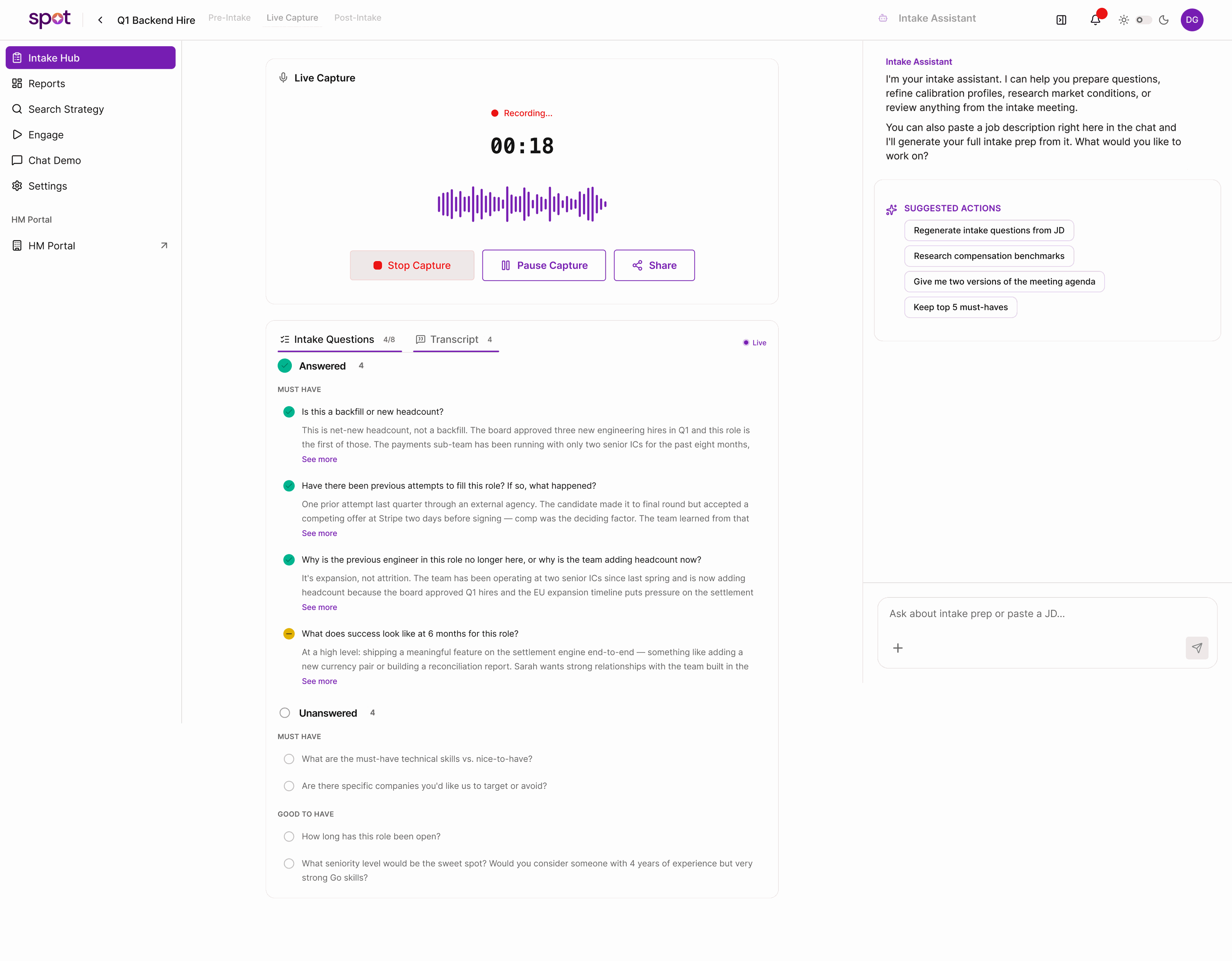 SPOT: Captured answers against unresolved questions during the live conversation
