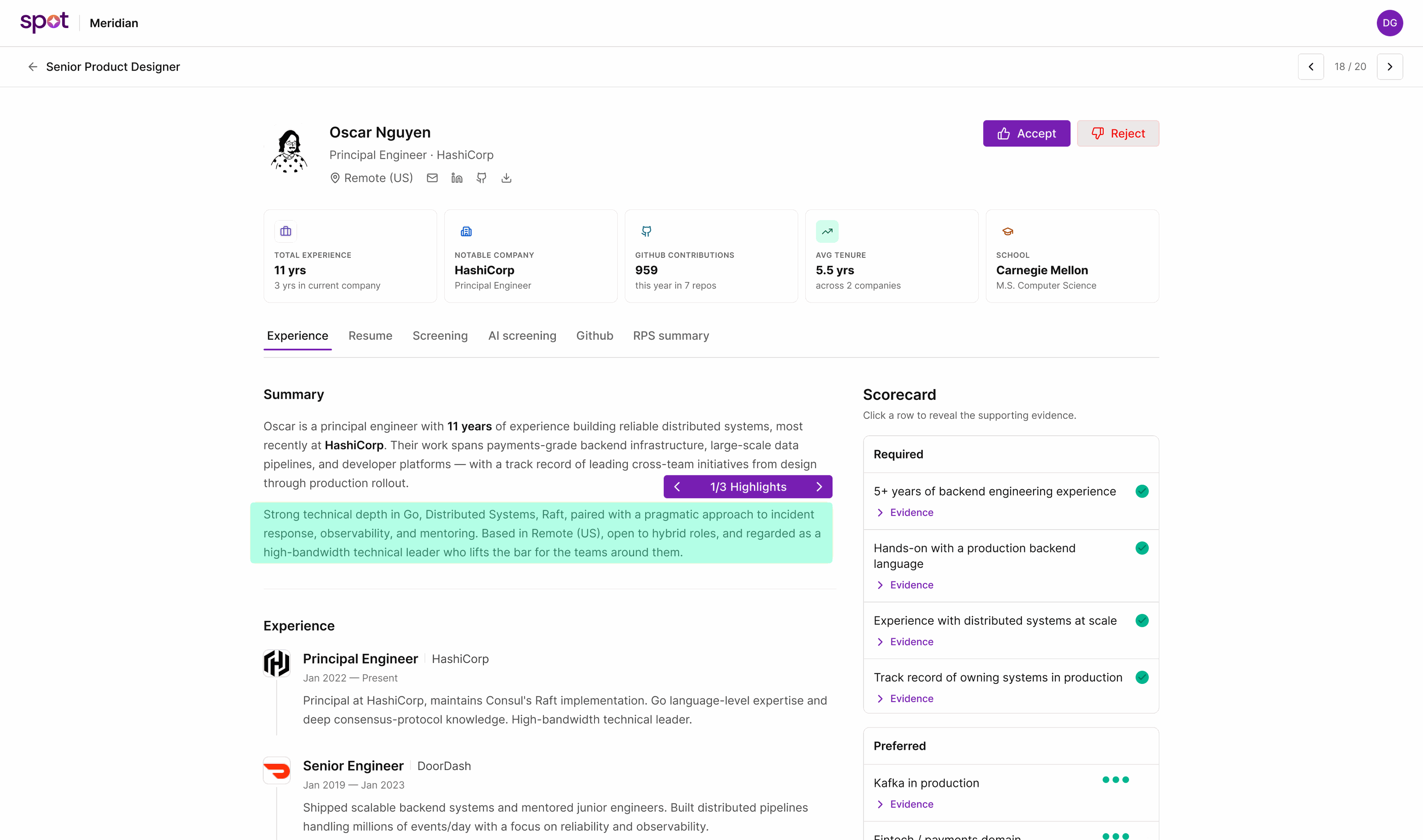 SPOT: Linked candidate recommendations to the scorecard evidence behind them