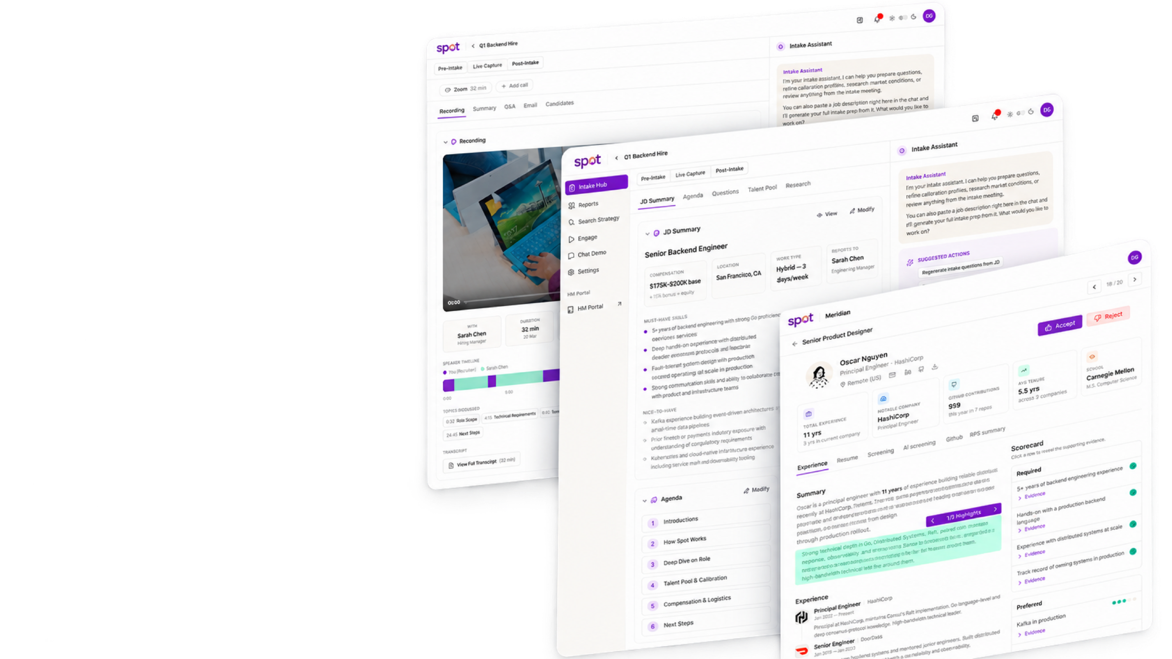 Layered SPOT intake and AI-assisted recruiting interfaces